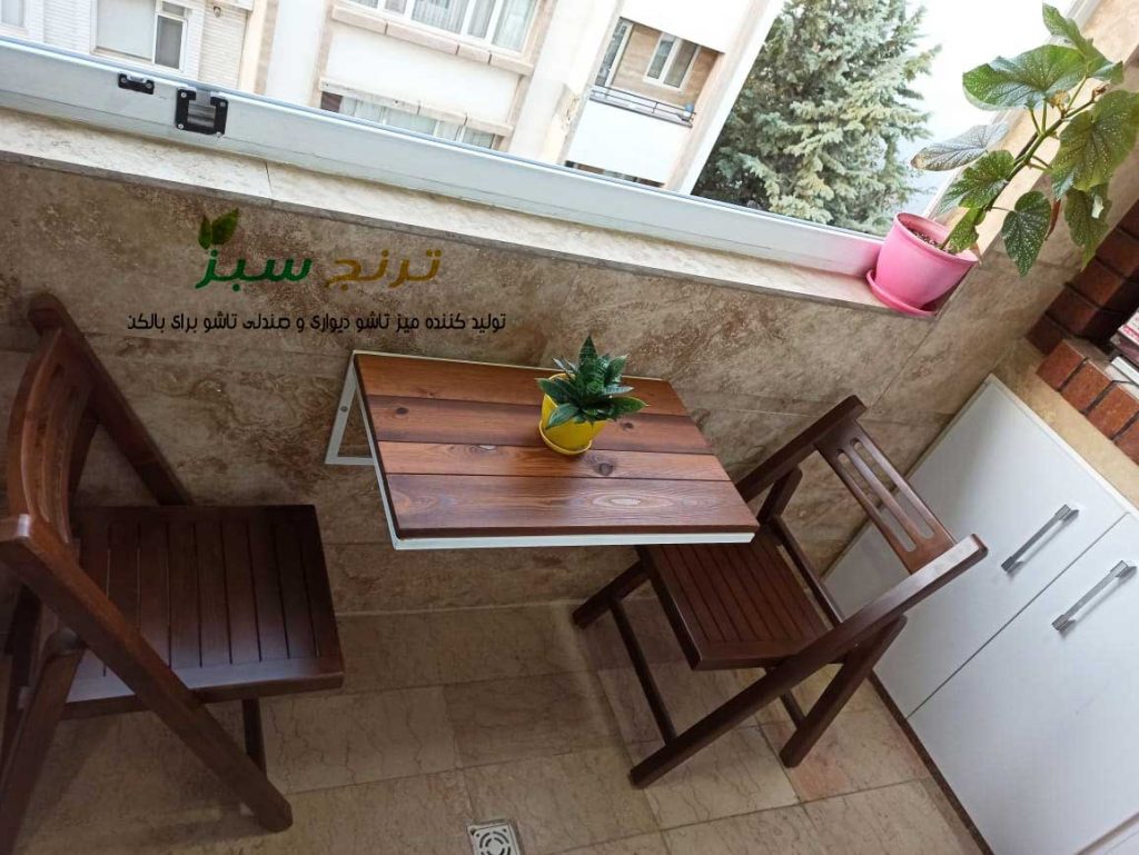 میز دیواری تاشو تراس سایز 65 در 40 ، خرید میز دیواری تراس، میز دیواری تراس، میز تاشو تراس، میز برای تراس، میز چوبی تراس